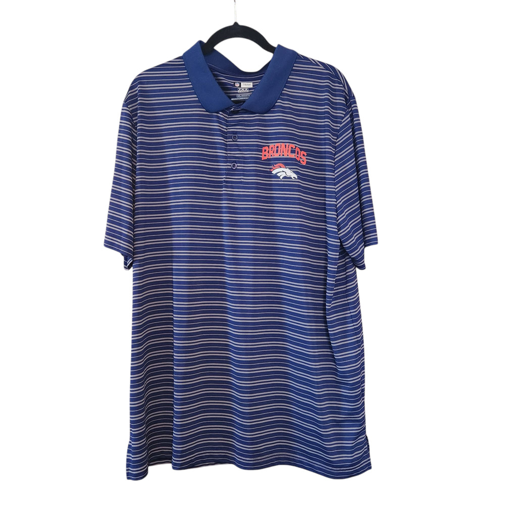 NFL Apparel Denver Broncos Performance Polo Blue Striped Shirt sz XXL
